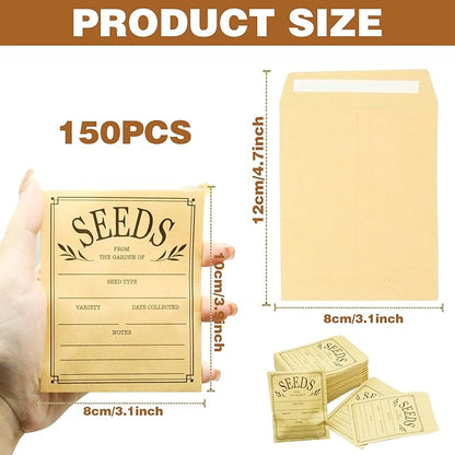 150 Pcs Seed Envelopes, Resealable Seed Packets Envelope Self Adhesive Sealing Seed Saving Envelopes Small Brown Paper Seed Storage Envelopes 3.1x4.7 Inch for Collection of Flower Vegetable Seeds