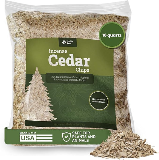 Double Tree Incense Cedar Wood Chips for Potting House Plants, Vegetable Garden Beds, Yard, Pet Bedding & Landscaping, 100% Natural & Shredded, Cedar Shavings for Indoor & Outdoor Use (16 Quart)