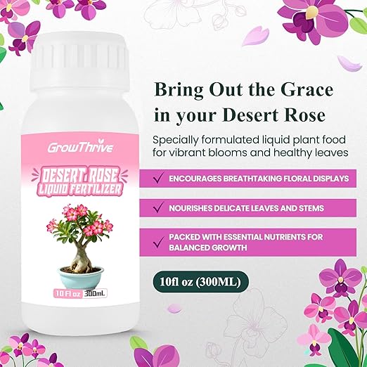 Desert Rose Liquid Fertilizer – Natural Probiotic Plant Food for Adenium, 300ml Bottle with Measuring Cap, Organic Nutrient Boost for Greener Leaves, Strong Roots & Vibrant Blooms