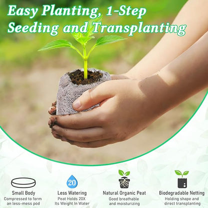 Legigo 200 PCS 40mm Peat Pellets Seed Starter Soil, Compressed Seed Starting Pods Plant Starter Soil Pods Plugs for Seedlings, Peat Pods for Starting Seeds, Herbs Tomatoes Flowers and Vegetables