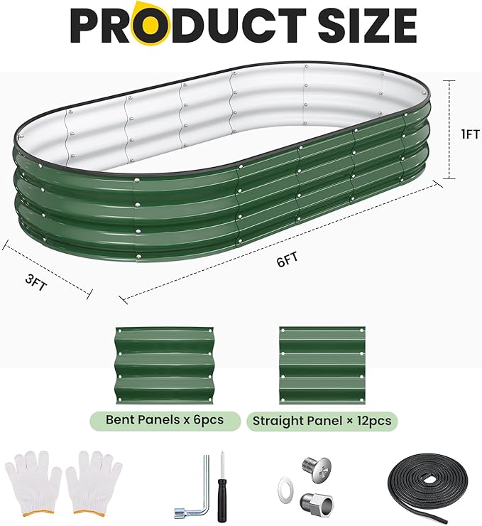 Raised Garden Bed, 6x3x1 FT Oval Raised Garden Beds Outdoor, 18” Raised Beds for Gardening Vegetables Flower Herb