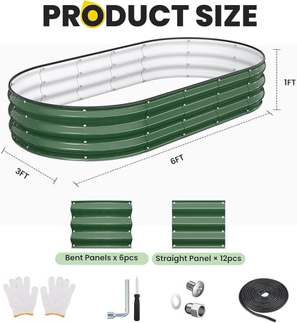 Raised Garden Bed, 6x3x1 FT Oval Raised Garden Beds Outdoor, 18” Raised Beds for Gardening Vegetables Flower Herb