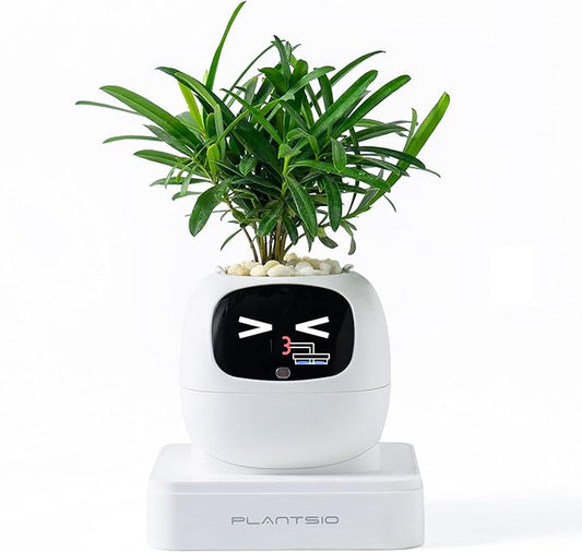 Ivy AI Smart Plant Pot with Emoji Intelligent Planter Robot for Houseplants Tamagotchi Flower Pot Stylish Plantagotchi Home Decor(Ivory)