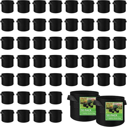 LITLANDSTAR 50 Pack 3 Gallon Plant Grow Bags, Breathable Felt Non-Woven Aeration Fabric Plant Grow Pots, Garden Planting Containers for Nursery Vegetable Flower Grow Bags with Handles (9.8x8.7nch)