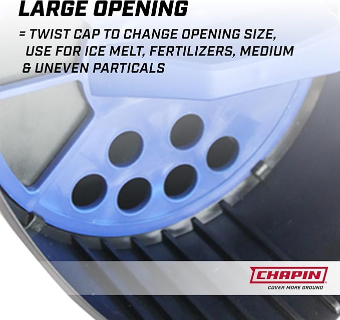 Chapin 8740A: 64-Ounce Black Poly Hand Shaker Spreader for Turf,Fertilizer,Grass Seed,Salt and Sand,Year-Round Use,Large Grip Handle with 3 Openings for Pellets and Particles,(Pack of 6)