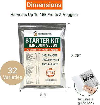 Open Seed Vault |15,000 Heirloom Seeds | 32 Seed Types | Survival Seeds | 2026 Season | Non GMO Vegetable and Fruit Seeds | Planting Outdoor & Indoor Garden