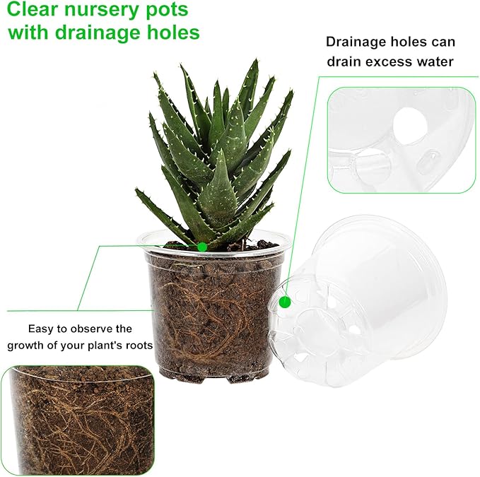 JERIA 30 Pack 5/4/3.5 Inch Clear Nursery Pots with Drainage Holes, Clear Plant Pot for Planting, Transparent Plastic Plant Pots,Durable Seed Starting Pot for Succulents