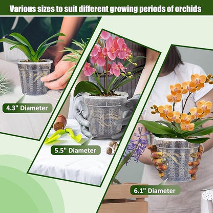 Orchid Pot, 3 Each of 4.3",5.5",6.1" Orchid Pots with Holes, 9 Pack Plastic Planter for Indoor Outdoor Plants (3 Each of 4.3",5.5",6.1")