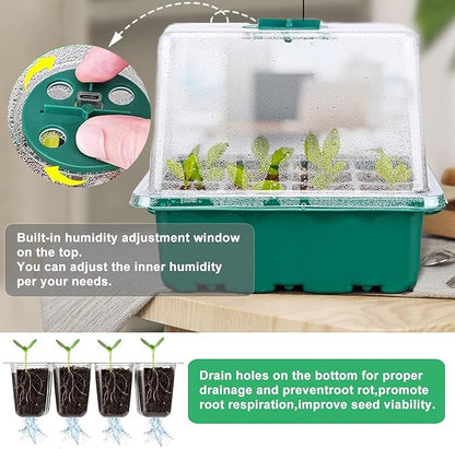 FINEST+ Seed Starter Tray with Heat Mat and Grow Light,5 Pack Seedling Starter Trays with Time Controller,Seedling Starter Tray with Adjustable Brightness,Seed Starting Kit with Adjustable Humidity