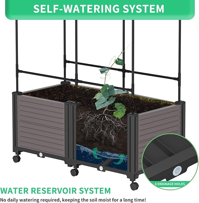DoCred Raised Garden Bed Planter Box with Trellis for Climbing Vegetables Plants, Tomatoes Planters Outdoor Tomato Cage with Wheels, Indoor Outdoor Use
