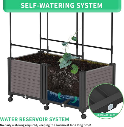 DoCred Raised Garden Bed Planter Box with Trellis for Climbing Vegetables Plants, Tomatoes Planters Outdoor Tomato Cage with Wheels, Indoor Outdoor Use