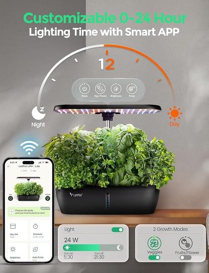 LETPOT LPH-Lite Hydroponics Growing System, 12 Pods Smart Herb Garden Kit Indoor, Indoor Garden, APP & WiFi Controlled, with 24W Growing LED, 5.5L Water Tank, Pump System, Automatic Timer