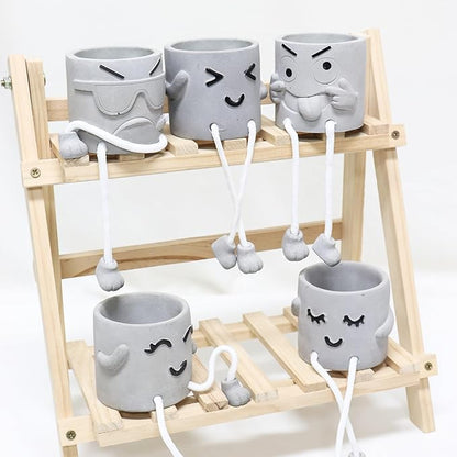Uguisu Long Leg Planter, Cute Leg Hanging Smiley Planter, Small Plant Pot, Succulent Planters, Cement Pot, Decor Indoor Planters, Mini Succulent Pot (Gray/2pcs-No Drainage Hole-No Plant)