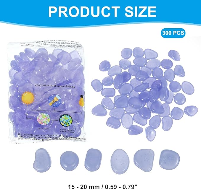 PATIKIL Glowing Stones, 300 Pcs Glow in The Dark Rocks for Indoor Outdoor Fish Tank Decorations Garden Yard Landscaping Gifts for Friends, Violet