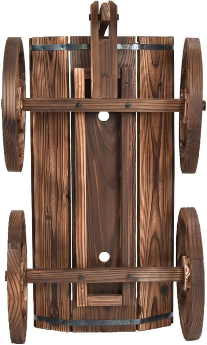 Giantex Wood Wagon Flower Planter Pot Stand W/Wheels Home Garden Outdoor Decor