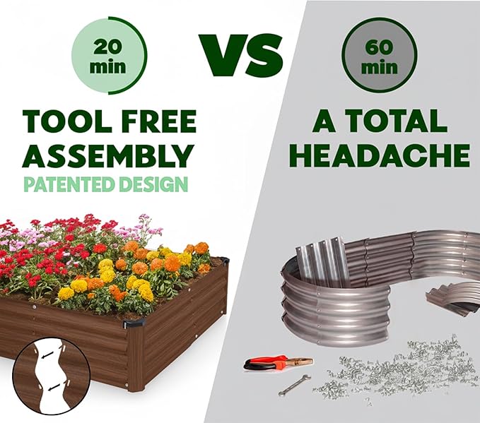 Plant & Plot Galvanized Raised Garden Beds Outdoor // 6×3×1 ft Planter Raised Beds for Gardening, Vegetables, Flowers (Dark Wood Grain) // Large Metal Garden Box // Patented Tool-Free Design