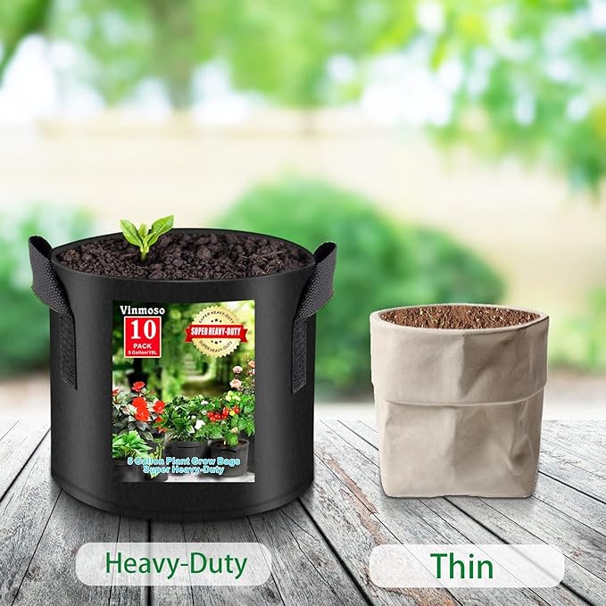 10 Pack 3 Gallon Heavy Duty Thickened Non-Woven Grow Bags with Handles - Black, Modern Style - Indoor & Outdoor Use