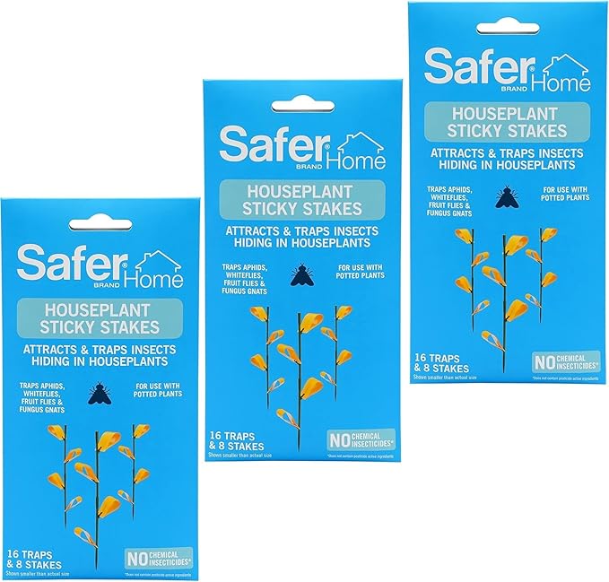 Safer Brand Home SH5026-3SR Houseplant Sticky Stake Insect Traps for Indoor Plants - 48 Traps Included - Controls Aphids, Whiteflies, Fruit Flies, Fungus Gnats, and Other Insects