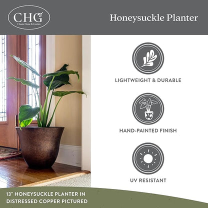 Classic Home and Garden Honeysuckle Resin Planters - Lightweight Indoor & Outdoor Plant Pots - UV-Resistant Plastic Flower Pots - Pot Planters for Flowers & Herbs (13” Bamboo)