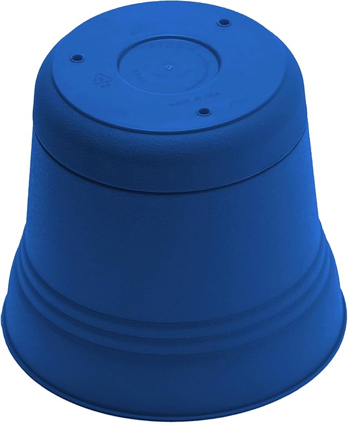 Bloem Saturn 7" Classic Blue Round Resin Planter Pot with Snap-in Saucer for Indoor and Outdoor Gardening