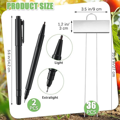 Maitys 38 Pcs Metal Garden Markers Plant Label Stakes Outdoor Weatherproof 10.6 Inch Stainless Steel Nursery Tags Bulk with Pens (Silver Label with Black Ink)