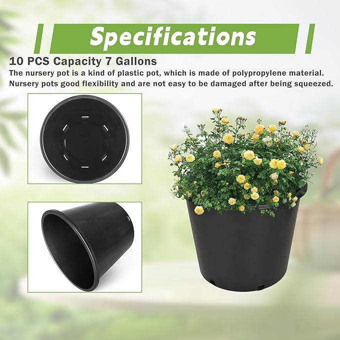 HOSTIC 6.3 Gallon Flexible Nursery Pots Gallon Pot with Drainage Holes Plastic Plant Large Container Suitable for Indoor Outdoor Vegetables Flowers Plants 10 PCS