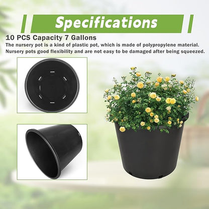 HOSTIC 6.3 Gallon Flexible Nursery Pots Gallon Pot with Drainage Holes Plastic Plant Large Container Suitable for Indoor Outdoor Vegetables Flowers Plants 10 PCS