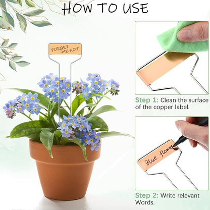 Moxweyeni 60 Pcs Metal Garden Tags Plant Labels for Garden Waterproof Plant Markers with 2 Permanent Pen Planting Nursery Tags Reusable Labels Stake for Plants (Copper,10 Inch)