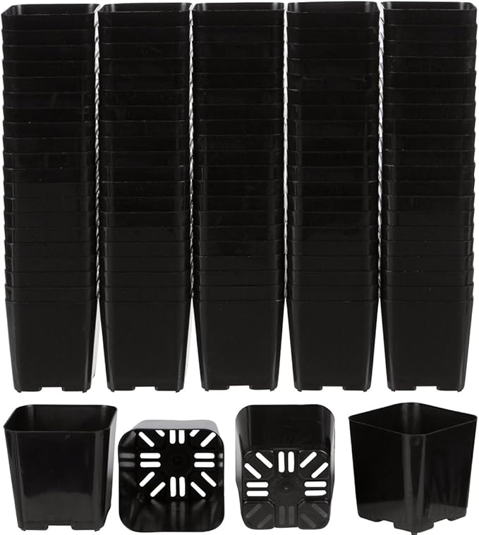 Pack of 2 Inch Plastic Flower Pots for Seedlings, or Succulents (100 Pots, Black)