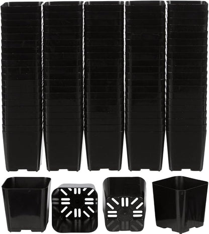 Pack of 2 Inch Plastic Flower Pots for Seedlings, or Succulents (100 Pots, Black)