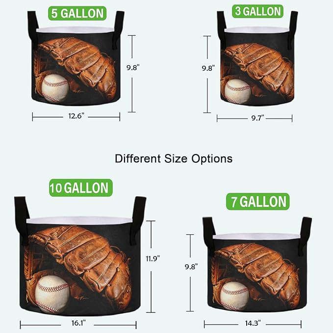 3 Gallon Old Baseball Breathable Grow Bags Heavy Duty Planter Pot Containers with Handles for Potato Tomato Fruits Flowers Vegetables