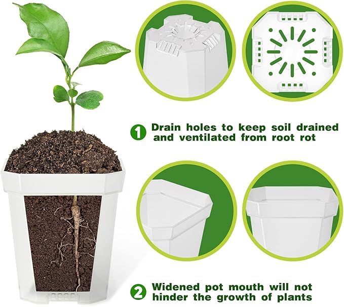 foxany 3" Clear Nursery Pots, 30 Pcs Thick Plastic Plant Pot, Square Flower Planting Pot, Seedling Planter Seed Starter Pots with Saucers