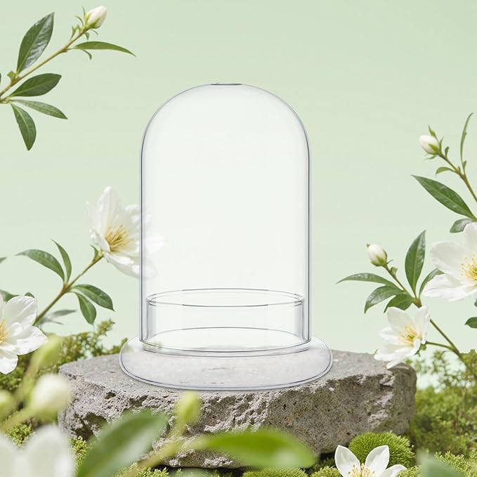 STARVAST 2PCS Glass Dome Cloche with Airhole and Base, 8.7 x 5.9 x 4.7 Inches, Clear Terrarium Planter Container for Plant Flower Home Tabletop Display Centerpiece, Plants Not Included