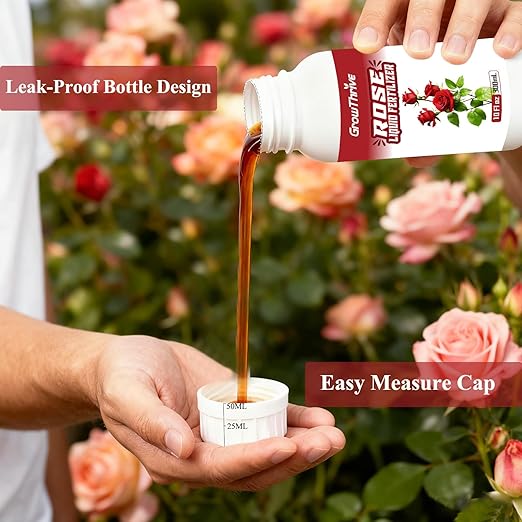Rose Liquid Fertilizer 300ml – Organic Rose Plant Food with Probiotics, Natural Flower Fertilizer for Bigger Blooms, Greener Leaves & Healthy Roots – Concentrated 1:400 Formula