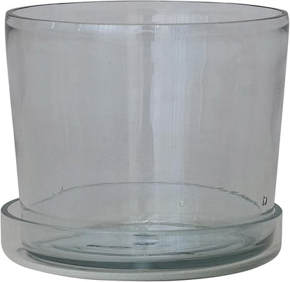 Creative Co-Op Round Hand-Blown Glass Planter with Drainage Hole and Saucer, Clear