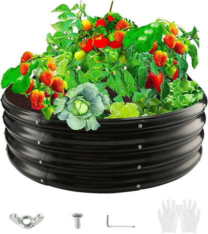 36-Inch Round Galvanized Steel Fire Ring/Fir Pit for Outdoor,Durable Round Galvanized Steel Raised Garden Bed for Planting- 3×3×1FT,0.8MM Thick (36 ins Diameter x 12 ins high, Black)