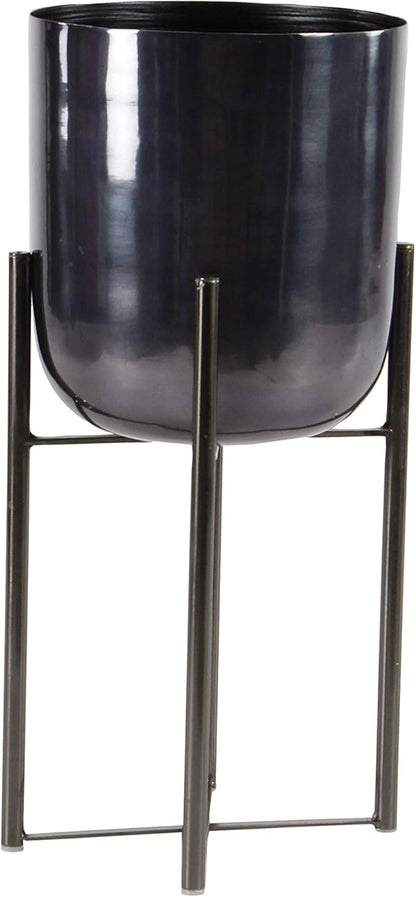 CosmoLiving by Cosmopolitan Metal Indoor Outdoor Planter Dome Large Planter Pot with Removable Stand, Set of 2 Planters 19", 22"H, Black