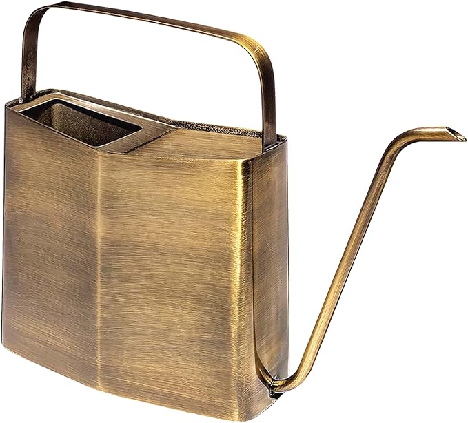 Modern Sprout Brass Finish Plant Watering Can - 3L Capacity - Long Spout Stainless Steel Vessel for Outdoor & Indoor Plants - Rust Resistant - Garden Accessory for Houseplants & Decorative Use