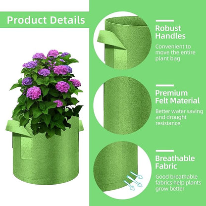 10 Gallon Garden Grow Bags, 30 Pack 10 Gal Planter Bags Fabric Pot, Nonwoven Grow Pots Heavy Duty Aeration Fabric Pots with Handles, Garden Fabric Planters for Vegetables Flowers (Green)