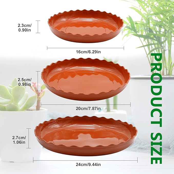 12 Pack White Plant Trays 3 Sizes Plastic Round Wave Plant Saucer Flower Plant Pot Saucer Terracotta Drip Trays for Indoor Outdoor Flower Pots and Planters, with 20pcs Green Plant Labels