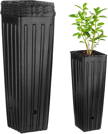50-Pack Plant Nursery Pots, 3.94x3.94x11.81 Inch Plastic Deep Growing Nursery Pots Succulent Planter Flower Tree pots with Drainage Holes for Indoor Outdoor Gardening [Black]