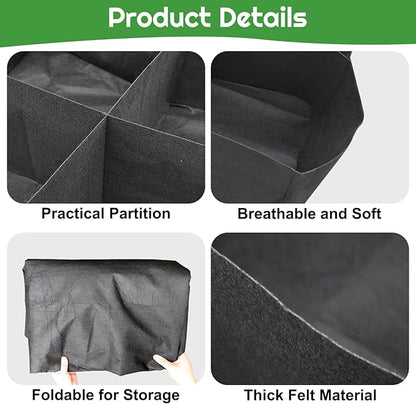 32 Gallon Fabric Raised Garden Bed, 2x1x1ft Large Garden Grow Bag Outdoor 4 Grids Planter Box Felt Planting Container for Growing Tomatoes Potatoes Plants Flowers, Black(1, Small)