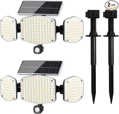 Solar Motion Sensor Outdoor Lights with Stakes, In-Ground or Wall Mount, 270° Wide Angle Illumination, 208 LED Solar Powered Security Flood Lights, IP65 Waterproof, 2 Pack