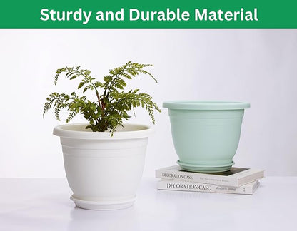 5 Packs 14 inch Flower Pots + Saucer, Planters for Indoor & Outdoor Plants with Drainage Holes | Plastic Flower Pots, Large Planter (White, 14 inch)