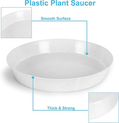 5 14 Inch (12.14in Base) Plant Saucers - White Granite Colored Polypropylene Made in USA