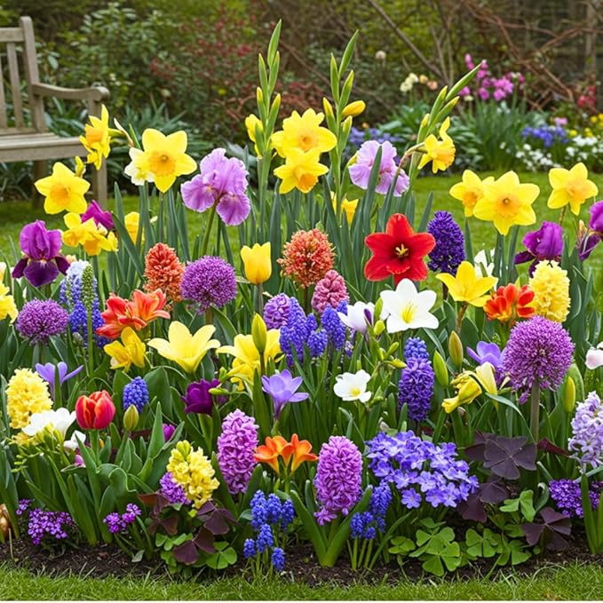 Complete Spring Flower Garden | 50 Fresh Bulbs | Bloom All Spring and Summer | Easy to Grow Flower Bulb, Indoor/Outdoor | Tulips, Daffodils, Crocus, Gladiolus - Living Gift