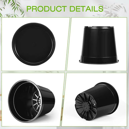 7 Gallon Plastic Pots with Drip Trays, Sturdy Gallon Plant Pots with Drainage Holes, Large Gallon Pots for Flowers, Ideal for Indoor and Outdoor Use (7Gallon-4PACK)
