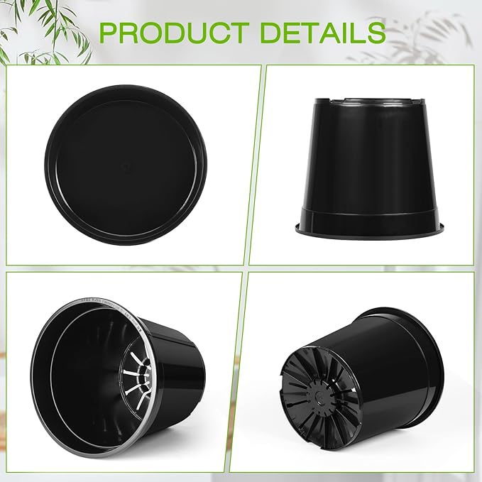 5 Gallon Plastic Pots with Drip Trays, Sturdy Gallon Plant Pots with Drainage Holes, Large Gallon Pots for Flowers, Ideal for Indoor and Outdoor Use (5Gallon-5PACK)