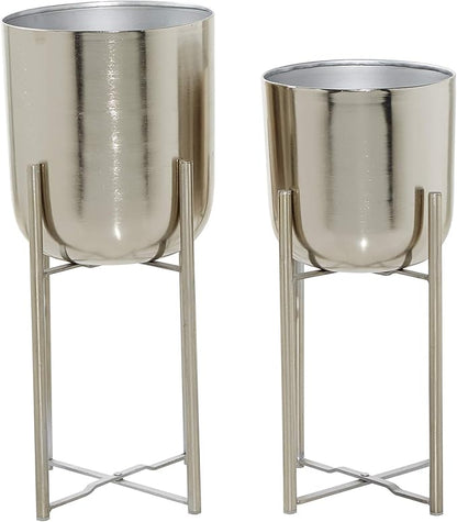 Deco 79 Metal Indoor Outdoor Planter Deep Recessed Dome Large Planter Pot with Removable Stand, Set of 2 Planters 19", 22"H, Silver