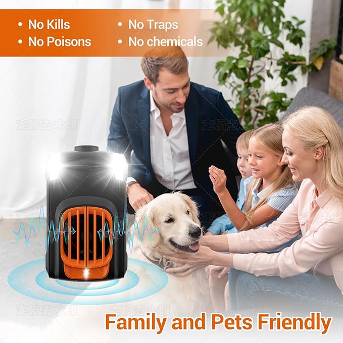 Effective Ultrasonic Rodent Repellent for underhood car Engines, for House, Garage, Kitchen, Attic, 2 Pack Rodent Mice Rat Repellent Plug in Electronic Rat Pest Deterrent with 4 Strobe Lights,
